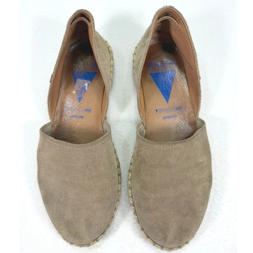 Verbenas Carmen Serraje Piedra Espadrille Flats US 9 9.5 EU 40 Tan Beige Suede